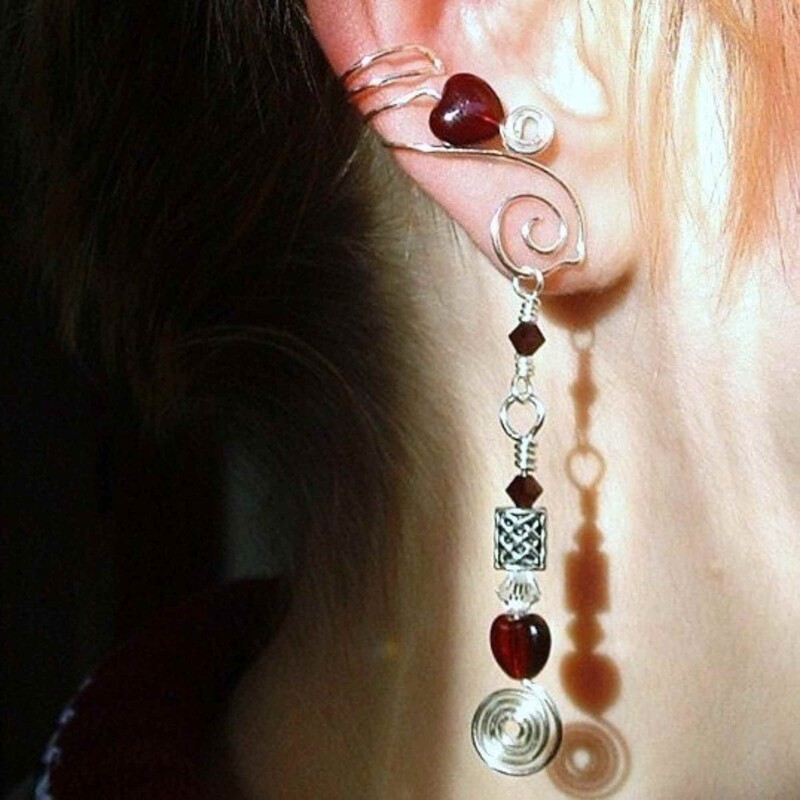 Celtic Heart Dangle Ear Cuff 2 in 1 No Piercing Needed