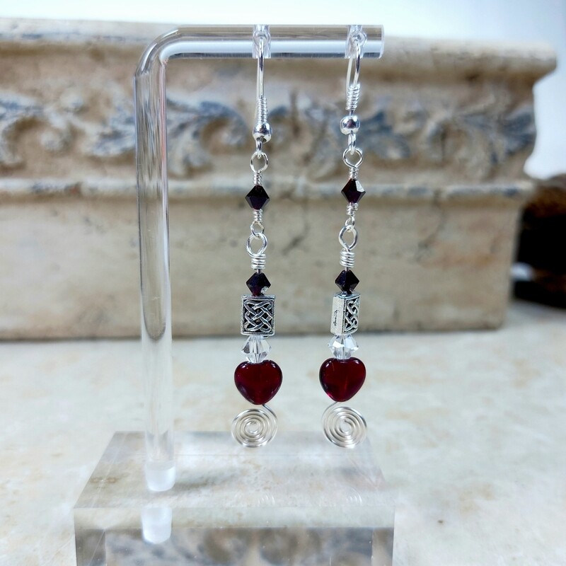 Celtic Heart Spiral Dangle Drop Earrings or No Pierce Ear Cuff