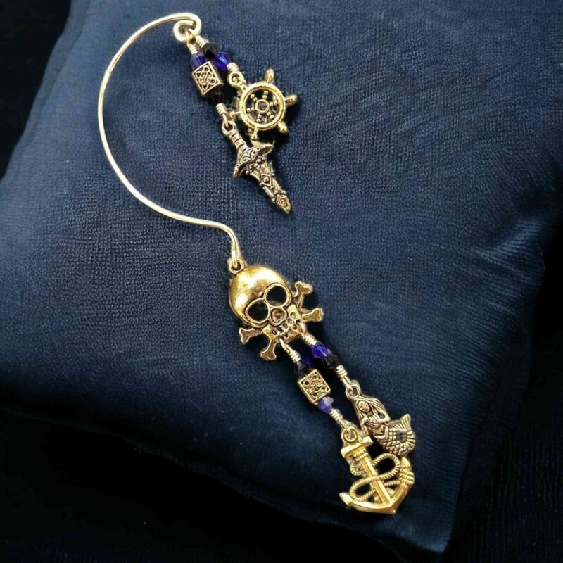 Pirate Ear Cuff Skull and Crossbones Dangle Style No Piercing Earrings