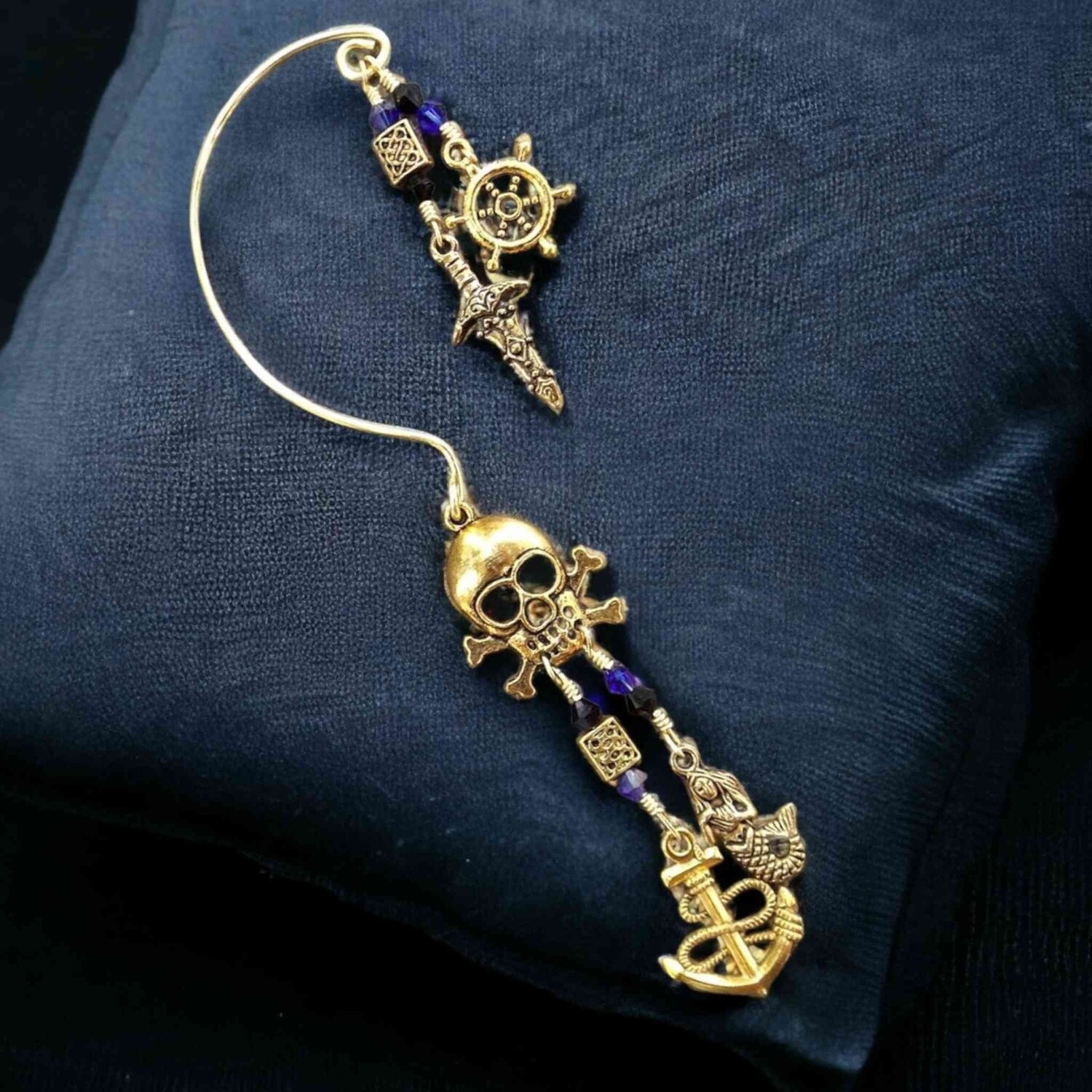 Pirate Ear Cuff Skull and Crossbones Dangle Style No Piercing Earrings
