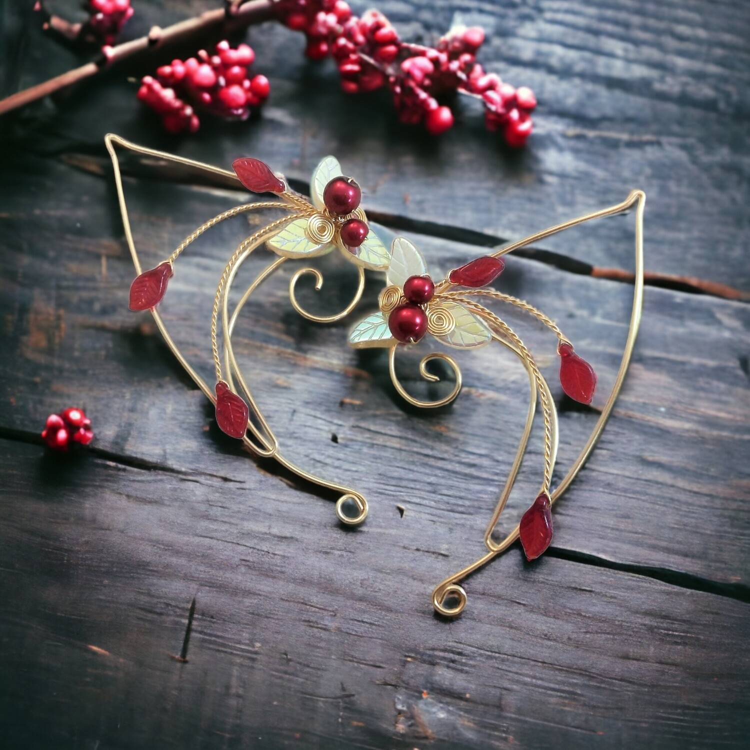 Red Gold Elf Ear Cuffs -No Piercing 