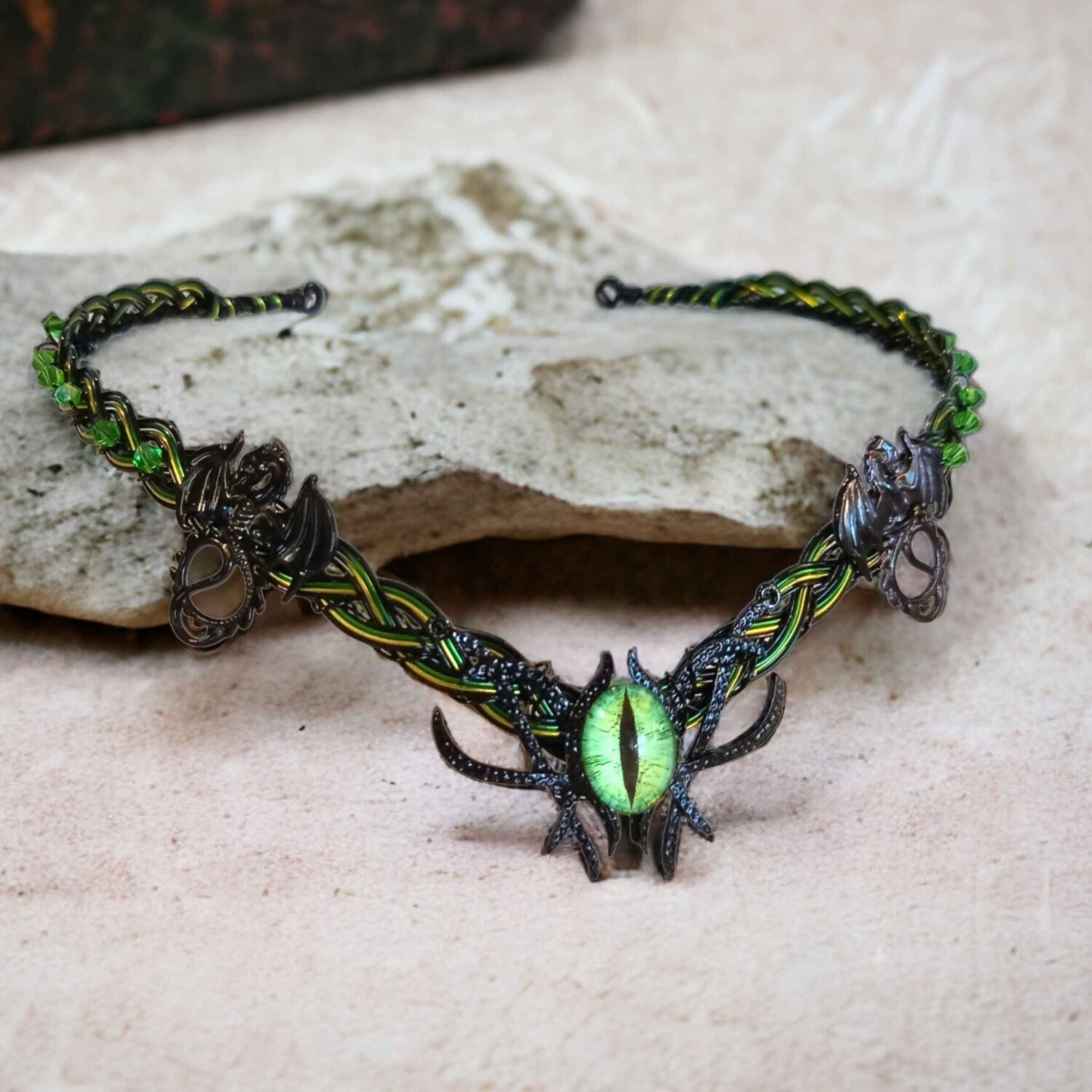 Black Dragon Eye Gothic Circlet Crown with Green Purple or Red 