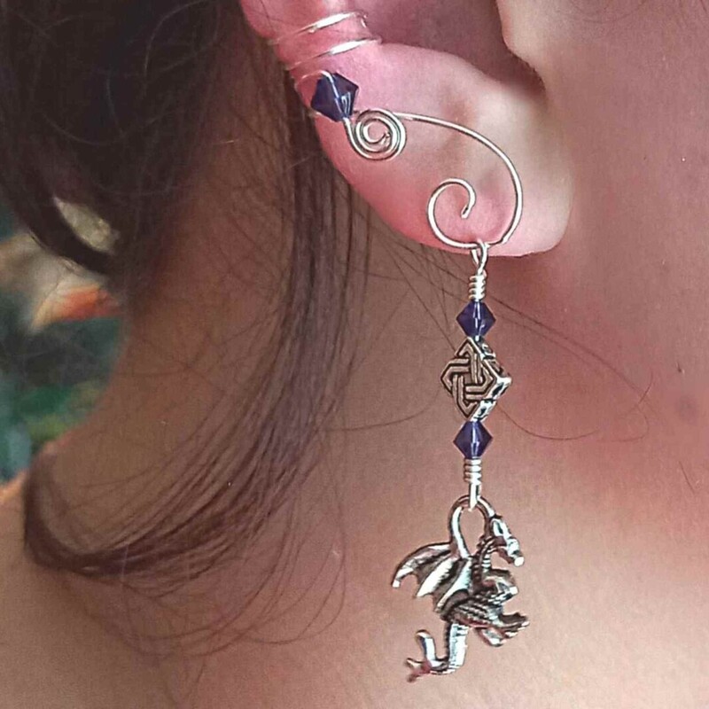 Celtic Dragon Dangle Ear Cuff 2 in 1 No Piercing