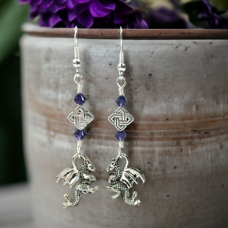Celtic Dragon Dangle Earrings or No Pierce Ear Cuff