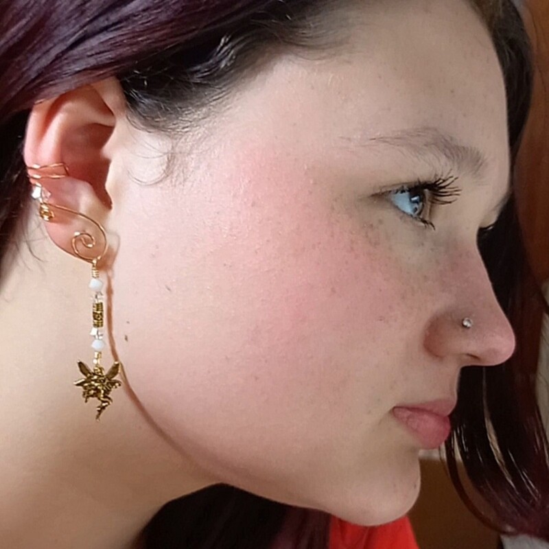 Celtic Fairy Dangle Ear Cuff 2 in 1 No Pierce Clip On Earrings