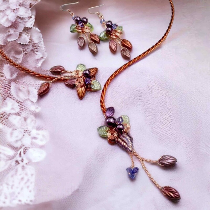 Art Nouveau Torc Necklace Earring Set Autumn Cornucopia