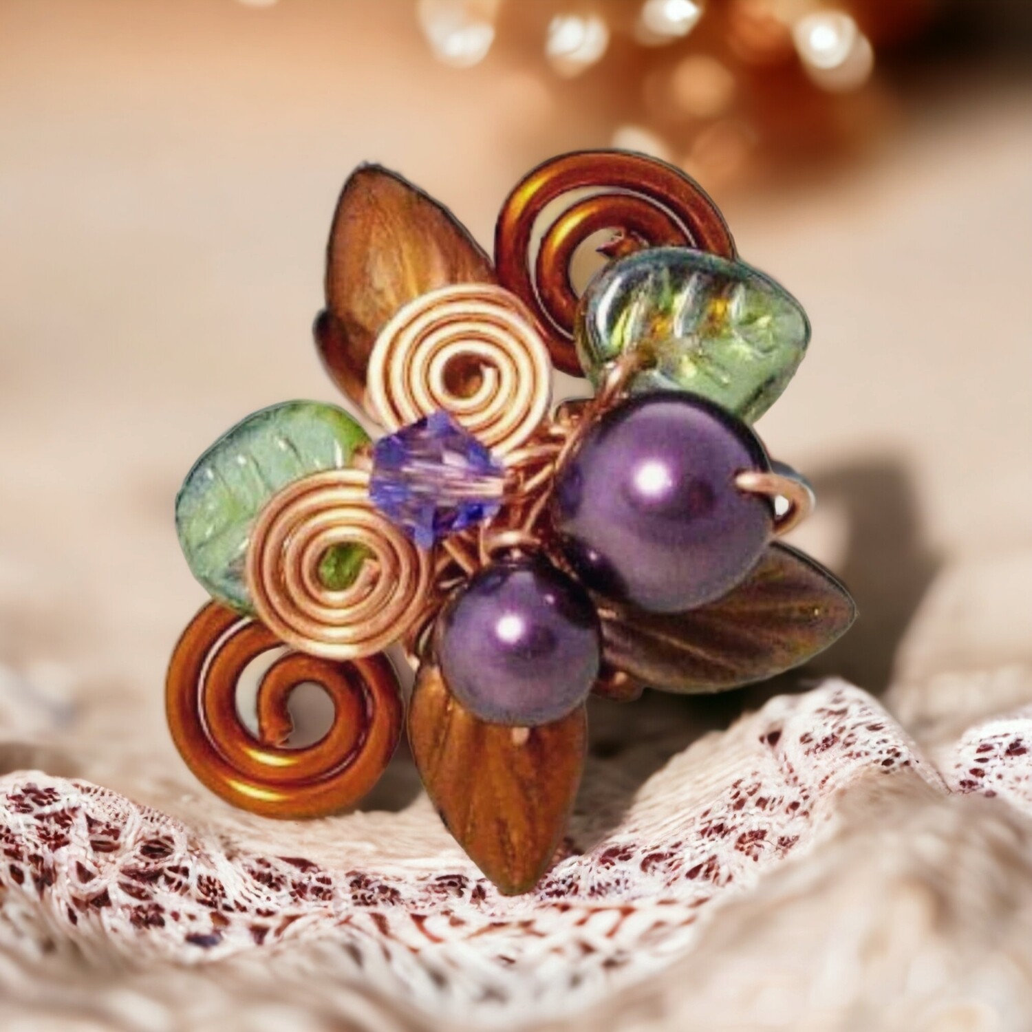 Art Nouveau Fairycore Ring - Autumn Cornucopia Collection