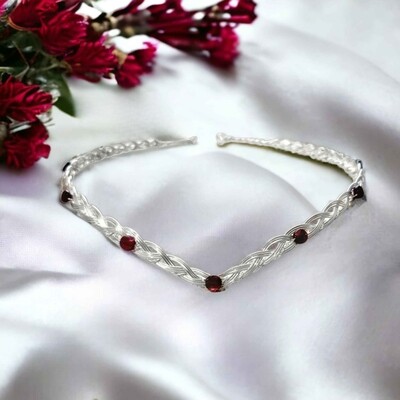 Garnet Bridal Circlet Celtic Weave Headband in Silver or Gold