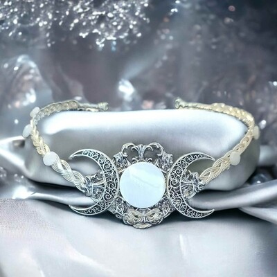 Celtic Triple Moon Circlet Crown with Moonstone 