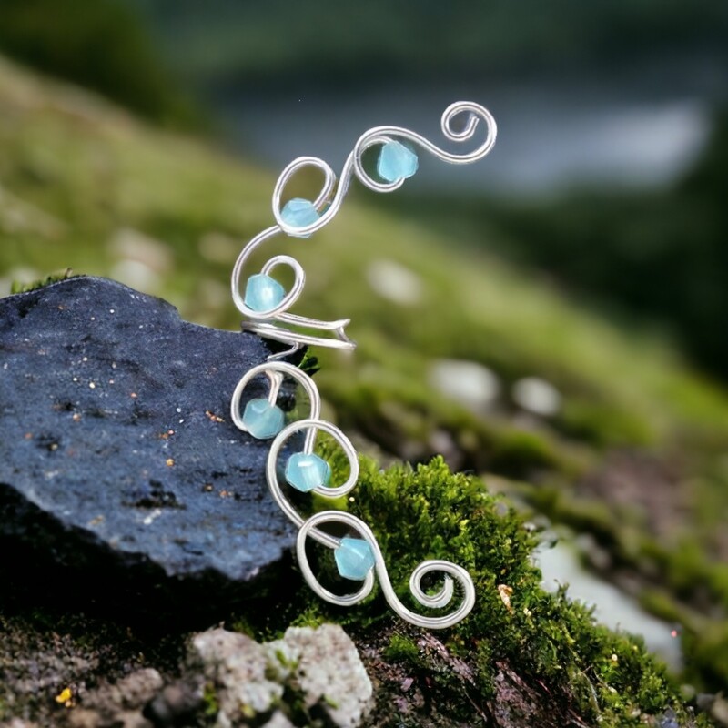 Blue Crystal Ear Climber Ear Cuff No Piercing