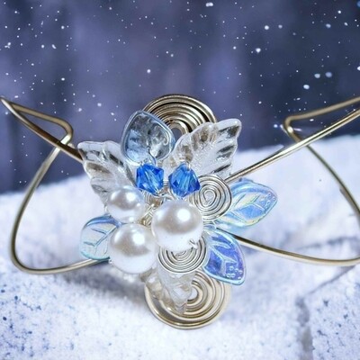 Sapphire and Ice Wrist Corsage Cuff Bracelet