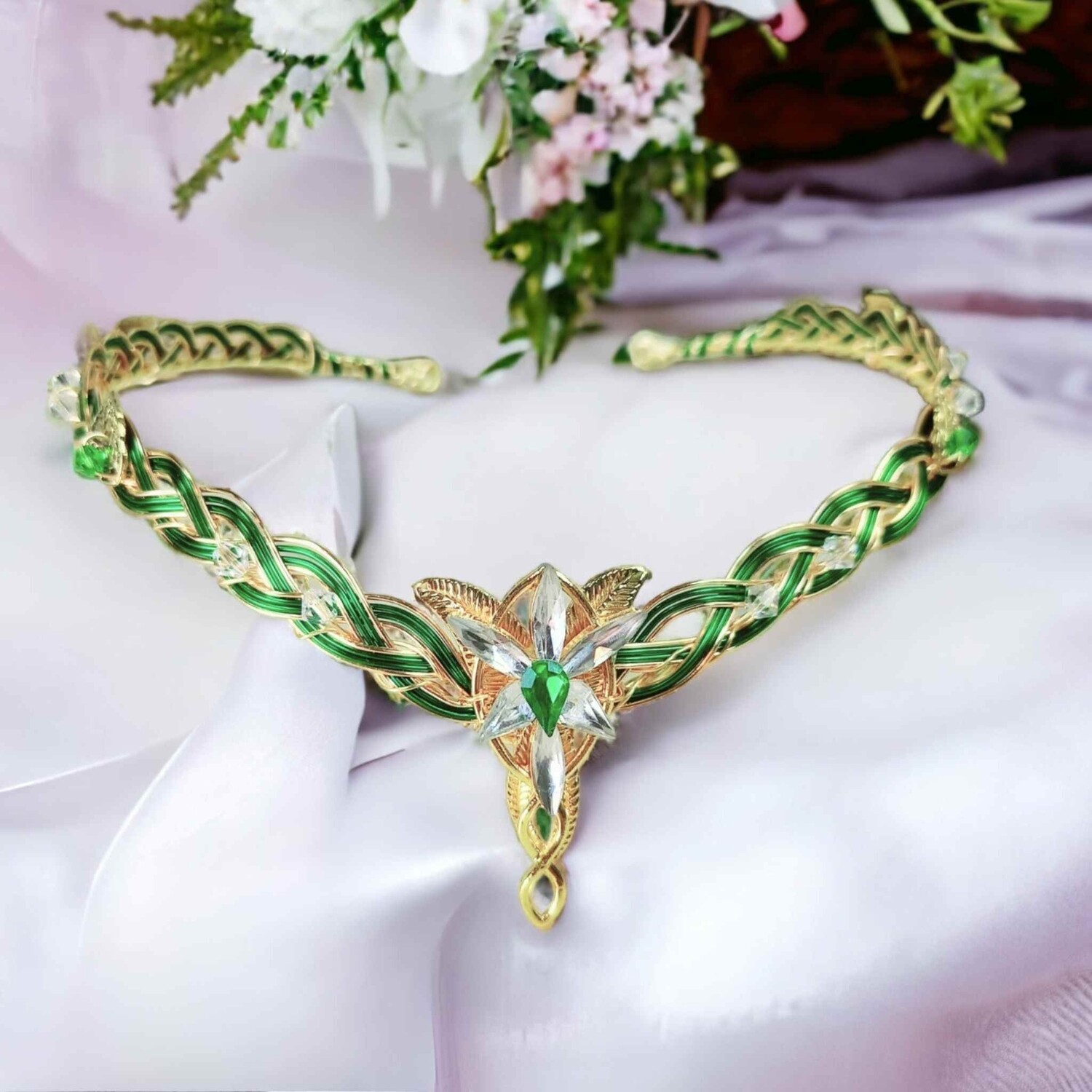 Evenstar Elven Crown Circlet Arwen Color Gem Green Gold or Silver