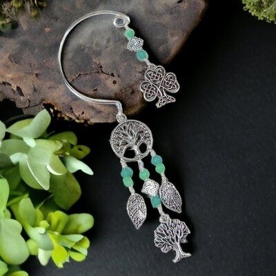 Tree of Life Dangle Ear Cuff with Celtic Knot Shamrock - No Piercing