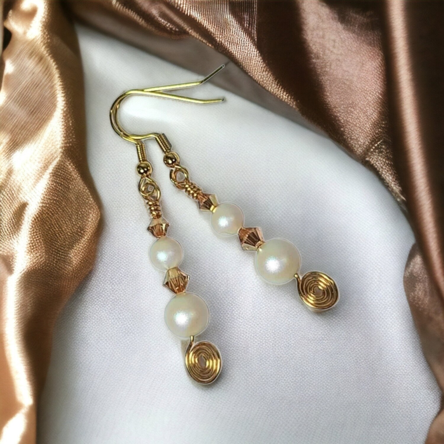 Celtic Spiral Dangle Drop Earrings Crystal Gold Aurora Pearl