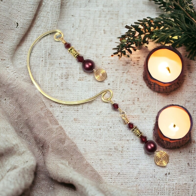 Boho Dangle Ear Cuff Sangria Red No Piercing