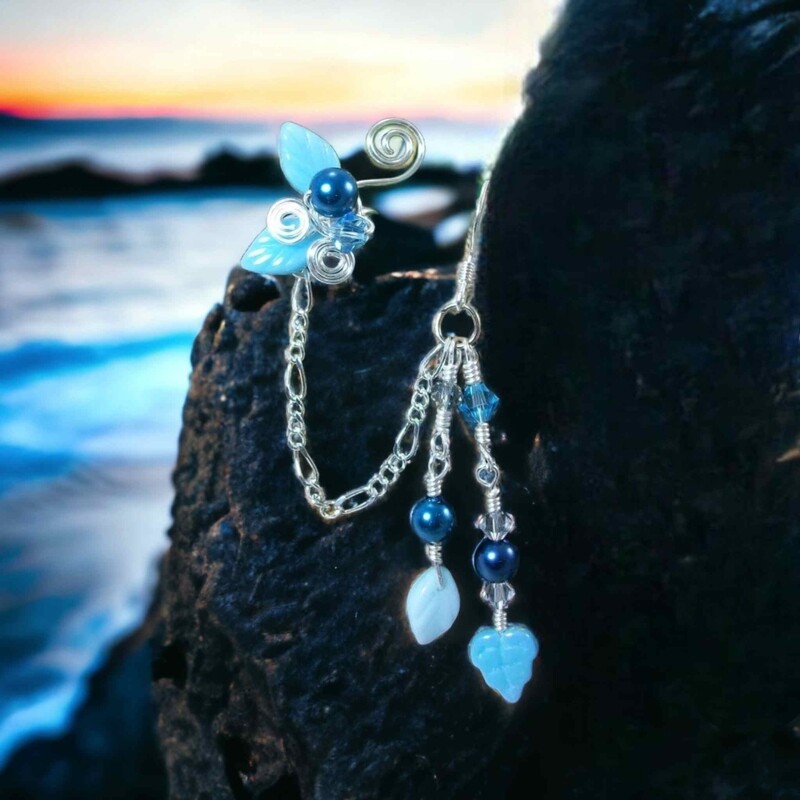 Aqua Blue Chain Ear Cuff Bajoran Earring