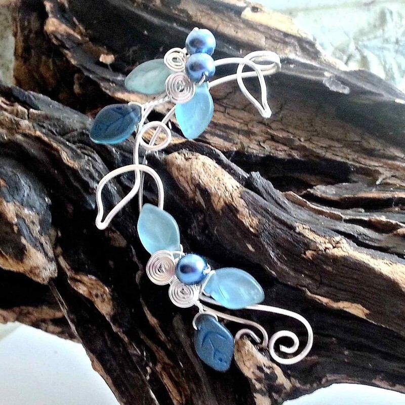 Ear Cuff Art Nouveau Blue Frost No Pierce Ear Climber