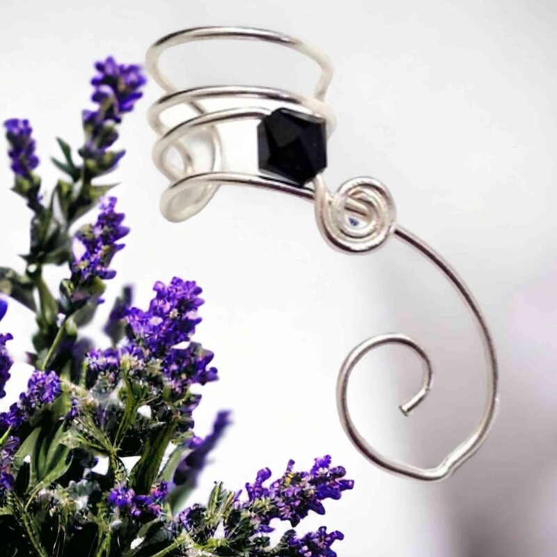 Ear Cuff Jet Black Crystal No Piercing - Single or Pair