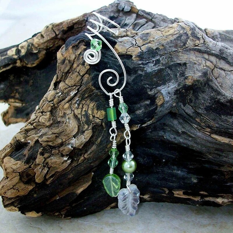 Dangle Ear Cuff Elven Spring Green 2 in 1 