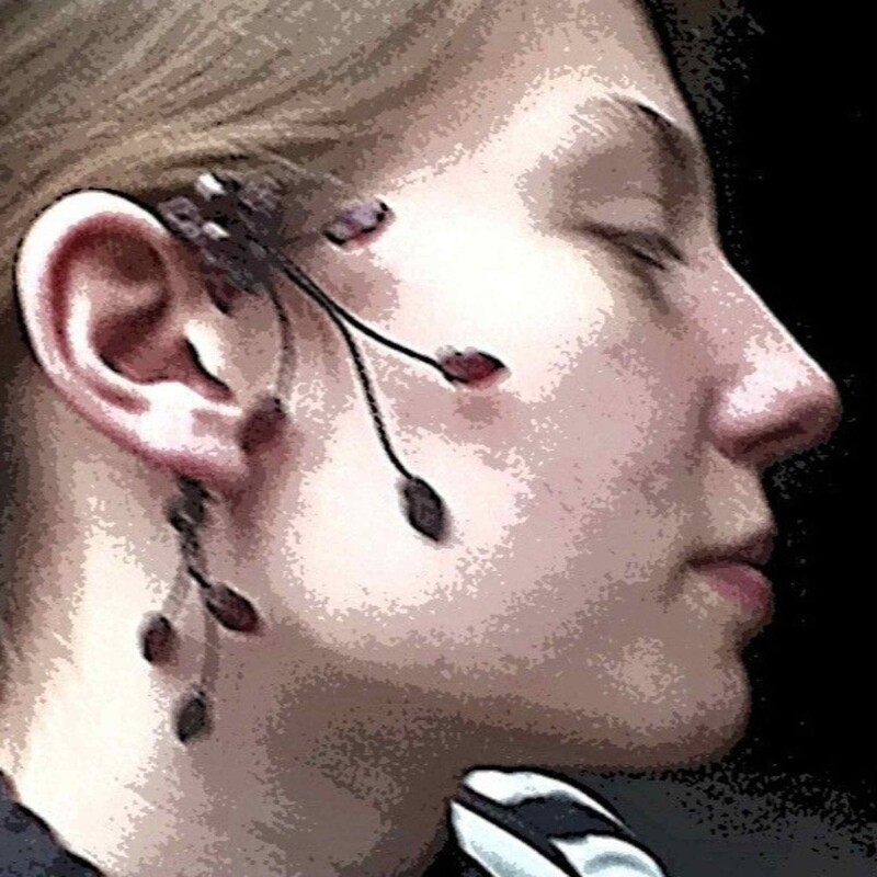 Midnight Red Fairy Ear Cuff Whimsigoth Dark Elf Vine Wrap