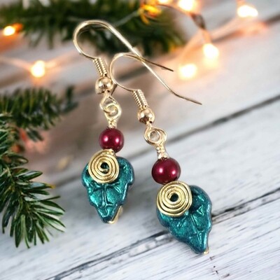 Holiday Leaf Dangle Earrings Holly Berry Christmas Jewelry Collection