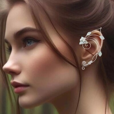 Filigree Leaf Elf Ears Ear Cuff Wrap - Aurora Frost Collection 