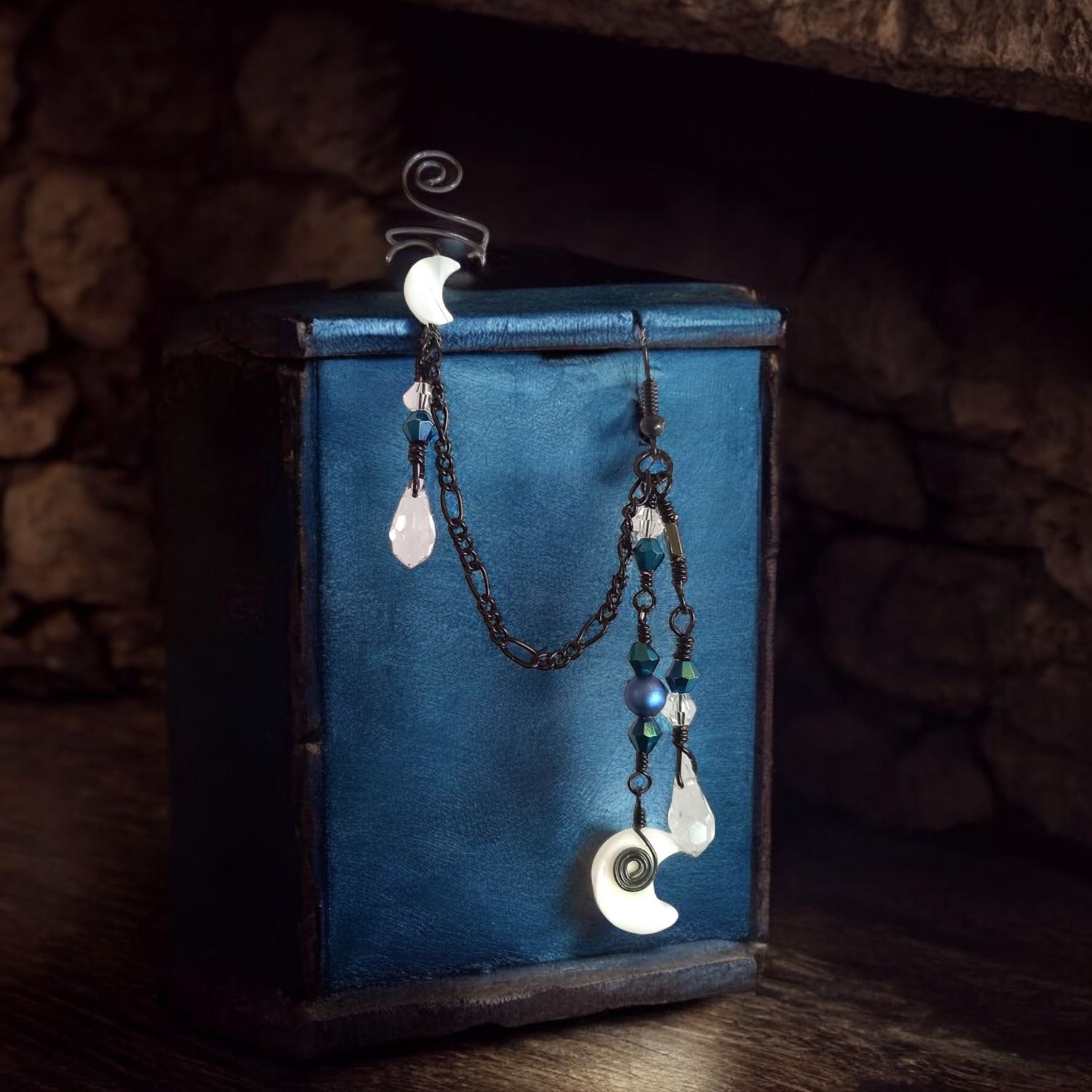 Blue Moon Celestial Ear Cuff Dangle Drop Chain Earring