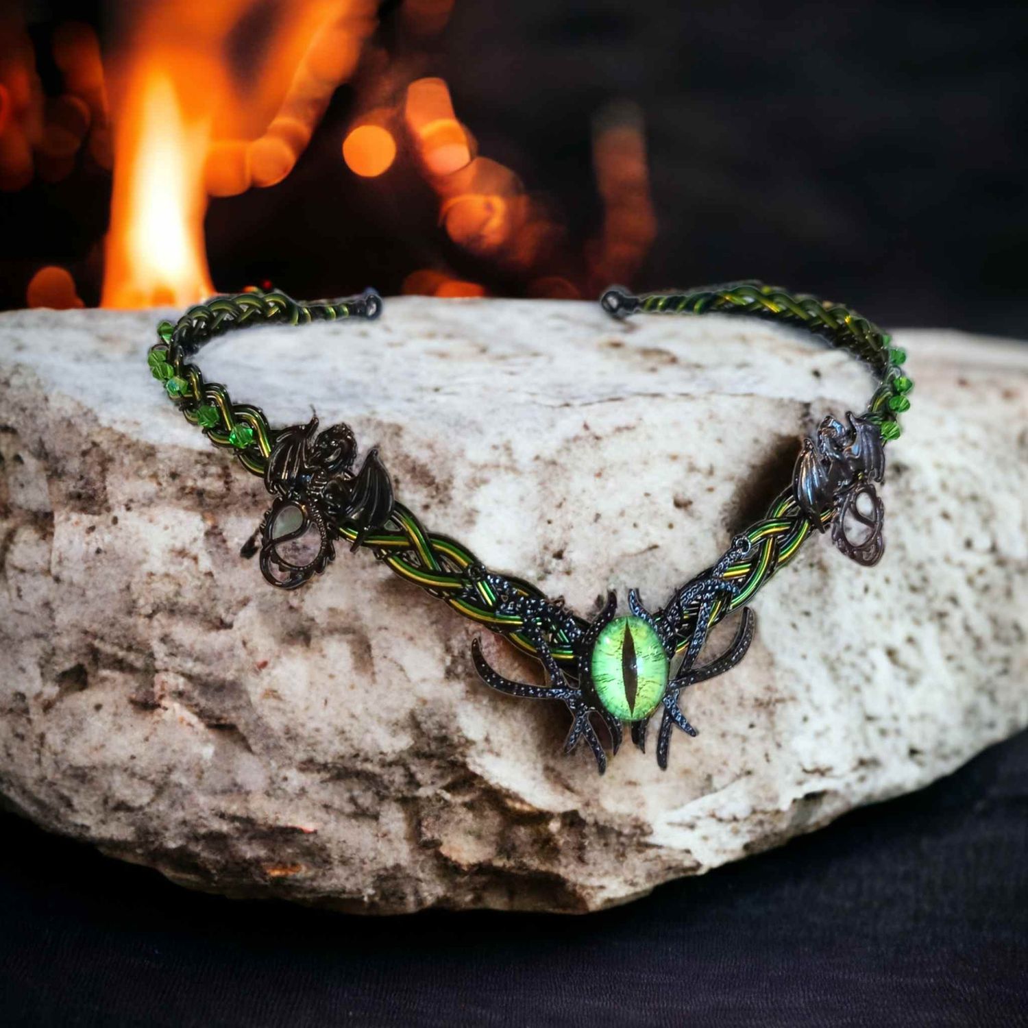 Black Dragon Eye Gothic Crown with Green Purple or Red - Elven Circlet 