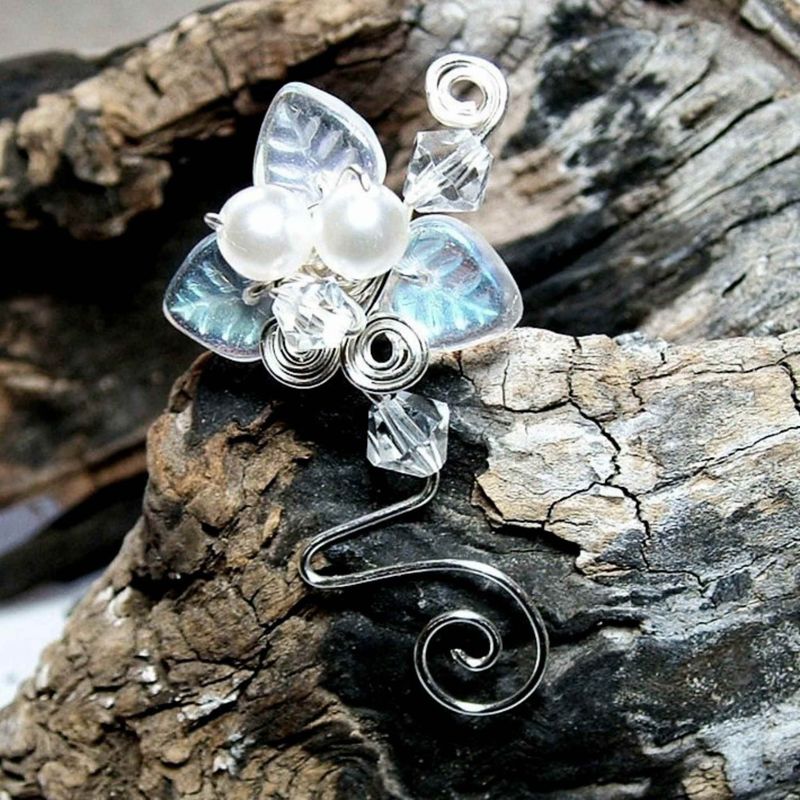 Bridal Ear Cuff Silver or Gold White Woodland - Aurora Ice Collection