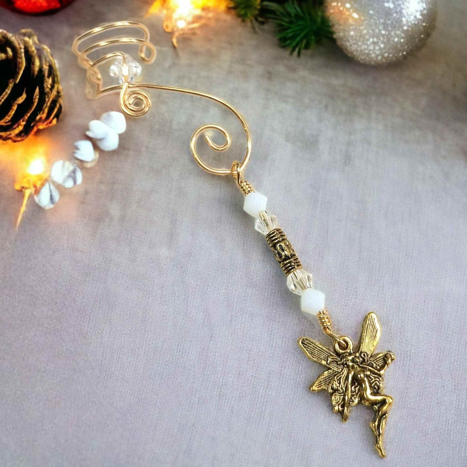 Gold Fairy Dangle Ear Cuff 2 in 1 Midsummer Dream Collection 