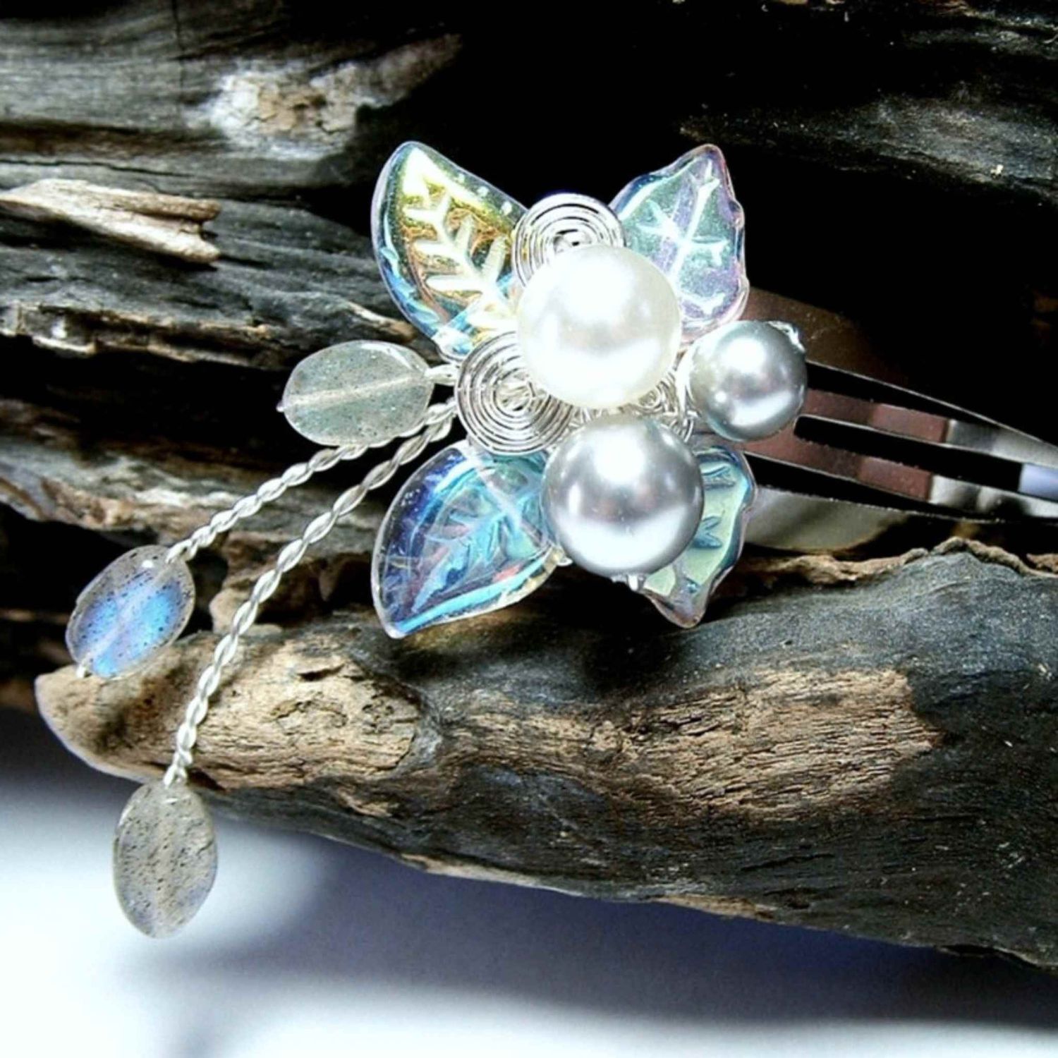 Labradorite Rainflower Hair Clip Barrette