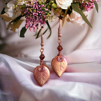 Fae Leaf Dangle Earrings Copper Mocha