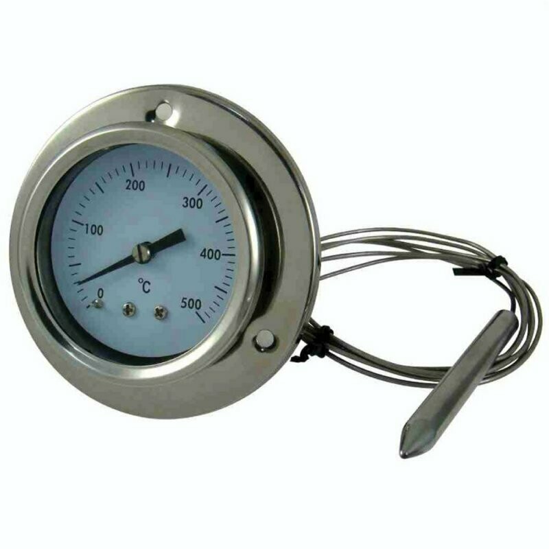 Thermomètre à four inox 500 °C avec sonde flexible et fixation à vis