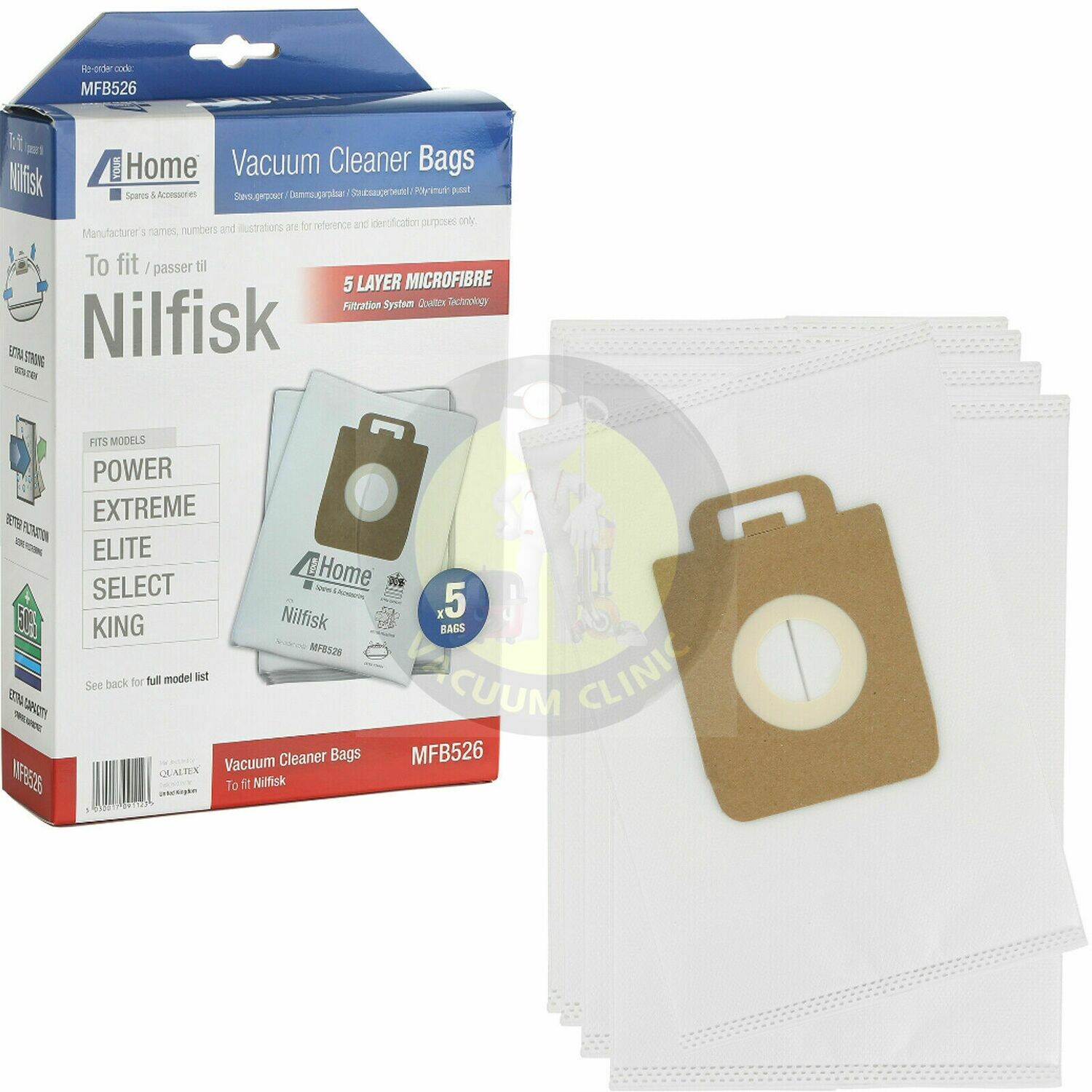 NILFISK MICROFIBRE BAGS TO FIT NILFISK EXTREME/POWER X 5+1 FILTER (0605.0905) QUAMFB526