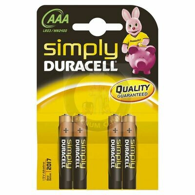 PILES DURACELL SIMPLY ALKALINE BATTERY AAA LR03 / MN2400 4 UNITES