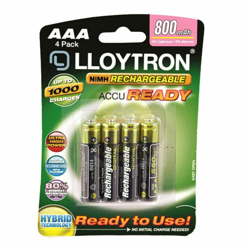 CD4 LLOYTRON ACCUREADY AAA 800MAH RECHARGEABLE BATTERY PACK OF 4 (COUNTER) JEGJX753