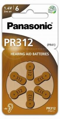 PANASONIC PR312 HEARING AID BATTERY 1,4V, 170MAH PACK OF 6 (COUNTER) PR312416LB