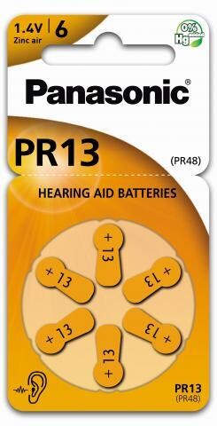 PANASONIC PR13 HEARING AID BATTERY 1,4V, 300MAH PACK OF 6 (COUNTER) PR13486LB