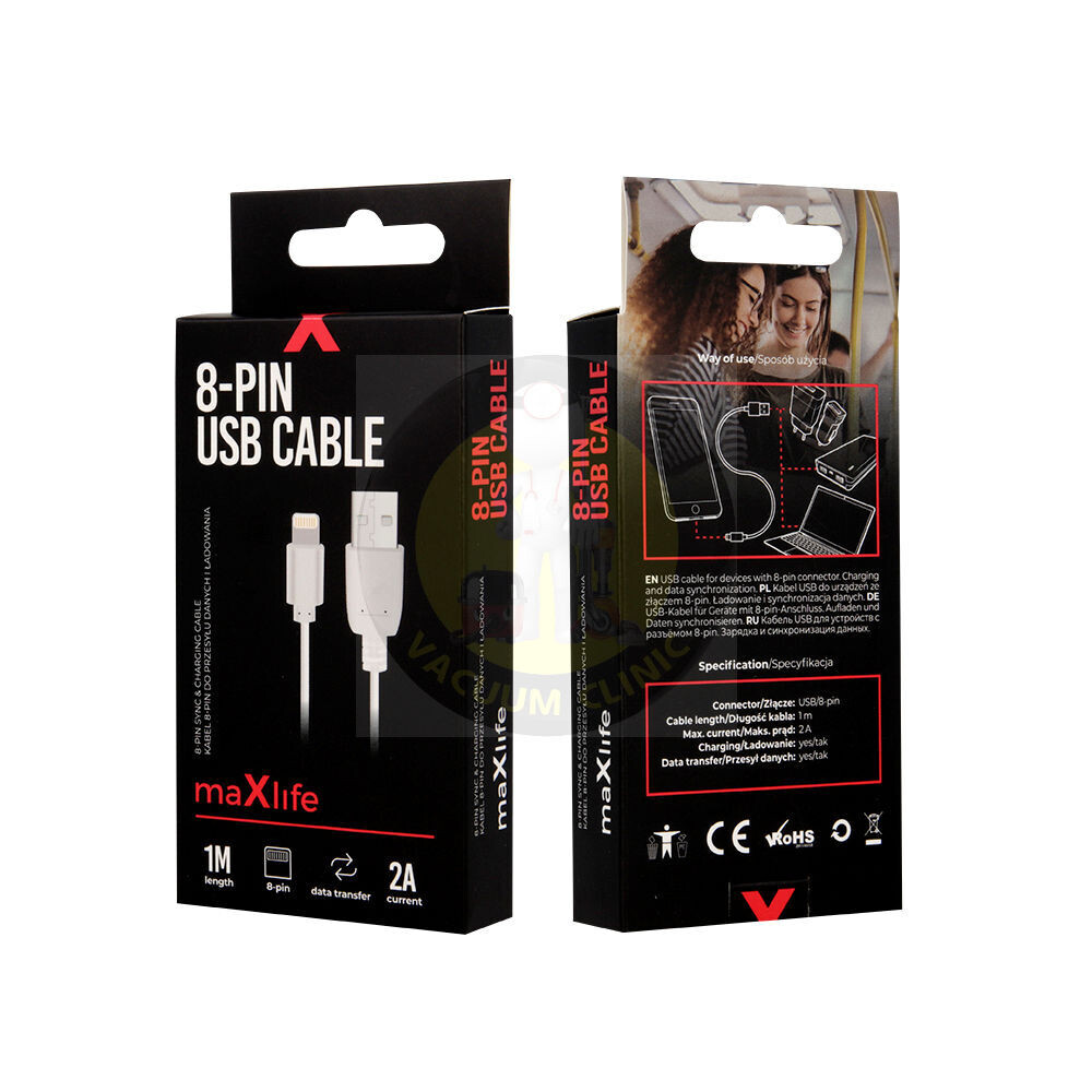 MAXLIFE CABLE USB 8 PIN LIGHTNING FOR APPLE I PHONE FAST CHARGE 1M 2A WHITE IPHONE (0803) EXSML-IPHONE