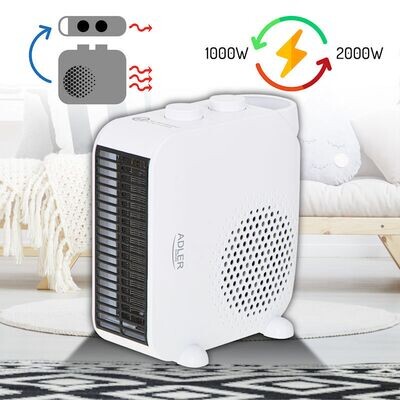 ADLER 2000W FAN HEATER, CAN BE UPRIGHT OR FLAT, SUPPLIED WHITE OR BLACK (2406) ADLAD7725W