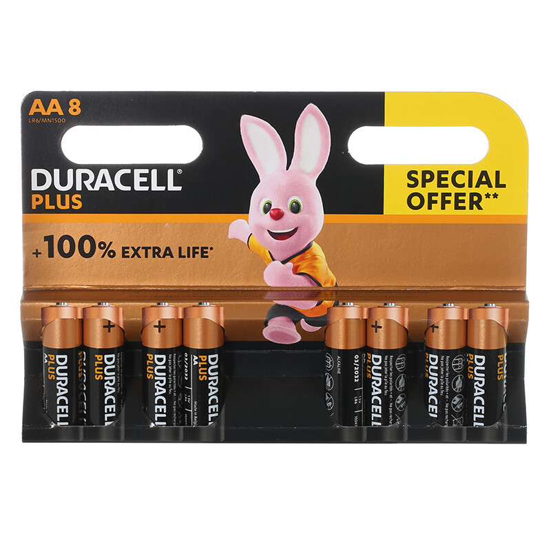 DURACELL AA PLUS POWER BATTERIES PK 5 + 3 FREE (COUNTER) DURS18720