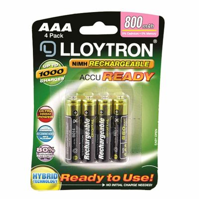 CD4 LLOYTRON ACCUREADY AAA 800MAH RECHARGEABLE BATTERY PACK OF 4 (COUNTER) JEGJX753