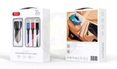 XO CC55 12V CAR 3 IN 1 CABLE DUAL USB-A 30W CHARGE (6701) EXSXO-CC55-3IN1