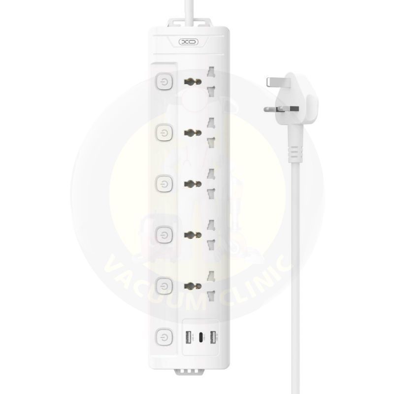 XO WHITE EXTENSION LEAD 2XUSB-A 1XUSB-C+ 5 IRL/UK/EU/US/AUS MULTI FIT SOCKETS 2M (6701) EXSXO-WL19IRL-UK