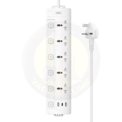 XO WHITE EXTENSION LEAD 2XUSB-A 1XUSB-C+ 5 IRL/UK/EU/US/AUS MULTI FIT SOCKETS 2M (6701) EXSXO-WL19IRL-UK