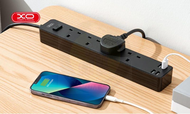 XO BLACK EXTENSION LEAD IRL-UK 4 USB + 4 AC SOCKETS 1.8M (6701) EXSXO-WL12IRL-UK