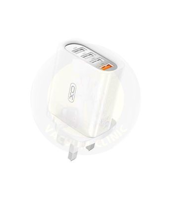 XO WHITE CHARGER PLUG 4 X USB-A 18 WATT QUICK CHARGER, (IRL-UK) HIGH SPEED (6701) EXSXO-L100IRL-UK