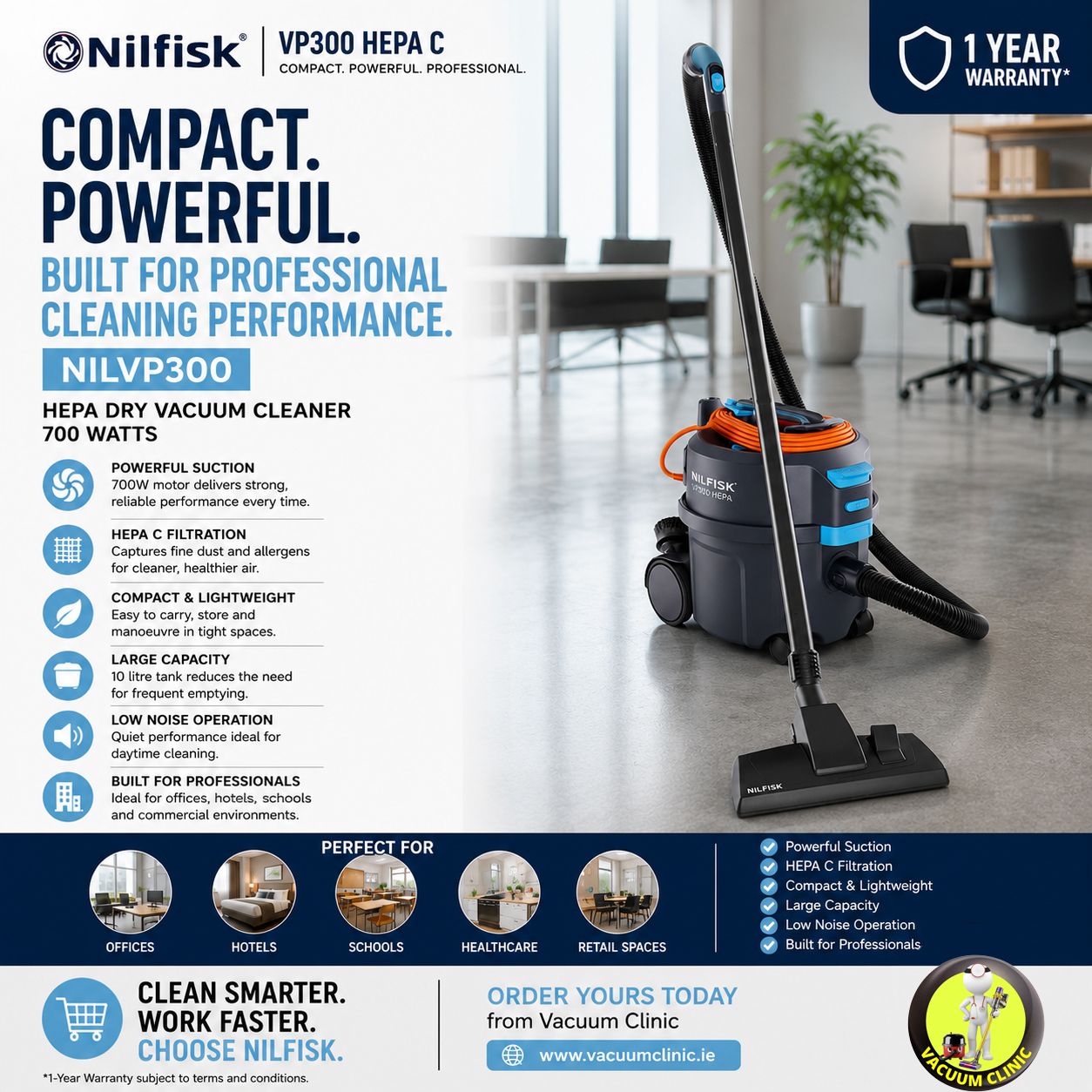 NILFISK VP300 HEPA C VACUUM 700 WATTS (5401) NILVP300