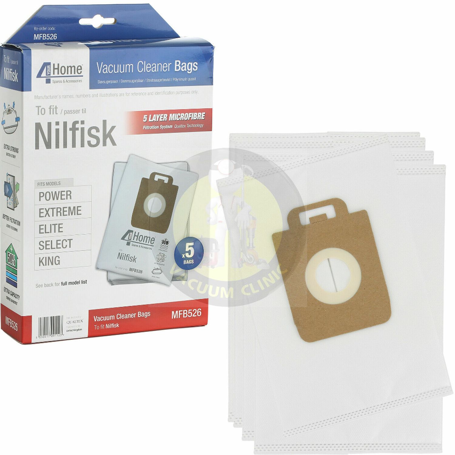NILFISK MICROFIBRE BAGS TO FIT NILFISK EXTREME/POWER X 5+1 FILTER (0703.1003) EXSMFB526