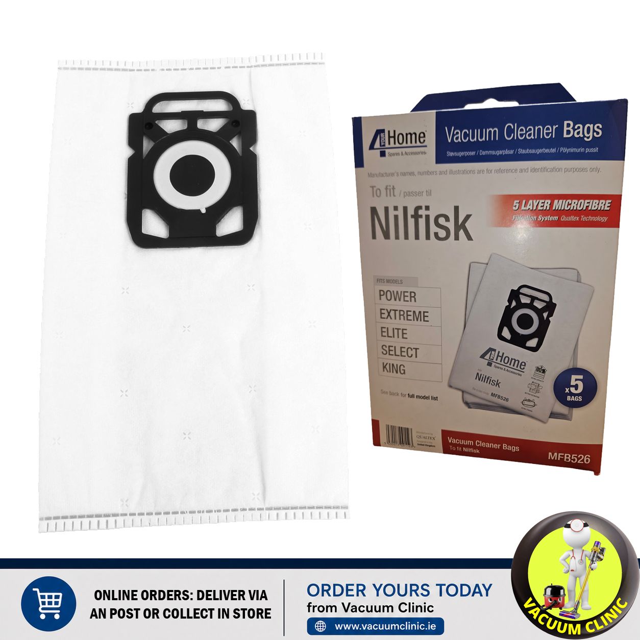 NILFISK MICROFIBRE BAGS TO FIT NILFISK EXTREME/POWER X 5+1 FILTER (0703.1003) EXSMFB526